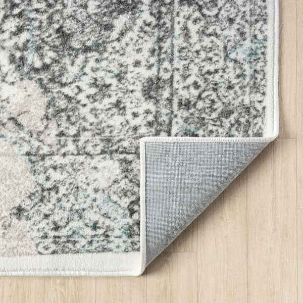 HomeRoots 9' X 12' Elegant Cream and Blue Damask Area Rug – Durable, Stain-Resistant, Perfect for Any Space! 712688