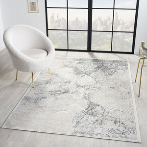 HomeRoots 9' X 12' Elegant Cream and Blue Damask Area Rug – Durable, Stain-Resistant, Perfect for Any Space! 712688