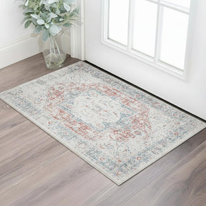 HomeRoots 5' X 8' Bohemian Blue and Orange Distressed Area Rug - Soft, Stain-Resistant Comfort for Any Room 712690