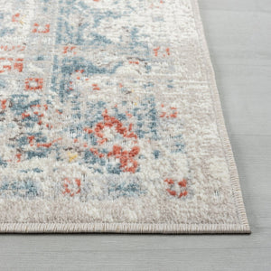 HomeRoots 7' Blue and Orange Distressed Medallion Area Rug - Bohemian Charm, Durable, Easy-Care for Homes 712691