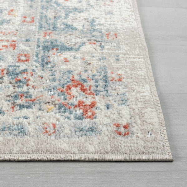 HomeRoots 7' Blue and Orange Distressed Medallion Area Rug - Bohemian Charm, Durable, Easy-Care for Homes 712691