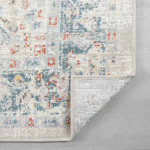 HomeRoots 7' Blue and Orange Distressed Medallion Area Rug - Bohemian Charm, Durable, Easy-Care for Homes 712691