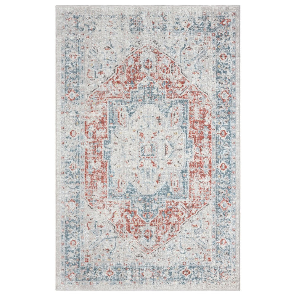 HomeRoots 9' X 12' Bohemian Blue and Orange Medallion Area Rug - Vintage Charm, Durable & Pet-Friendly Design 712692