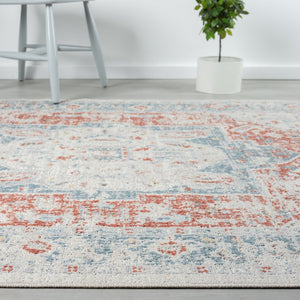 HomeRoots 9' X 12' Bohemian Blue and Orange Medallion Area Rug - Vintage Charm, Durable & Pet-Friendly Design 712692