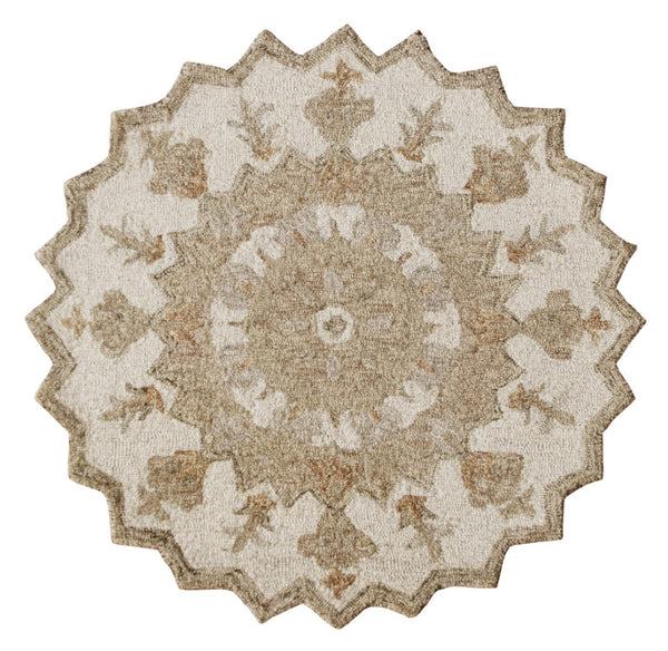HomeRoots 6' Hand-Tufted Blue and Ivory Wool Medallion Round Rug - Cozy Charm for Any Living Space 712694