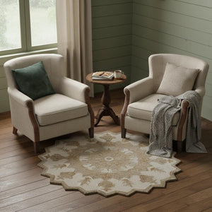 HomeRoots 6' Hand-Tufted Blue and Ivory Wool Medallion Round Rug - Cozy Charm for Any Living Space 712694