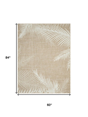 HomeRoots 7' Beige and Ivory Botanical Leaves Area Rug - Tropical Elegance for Living Spaces, Easy Care & Durable 712696