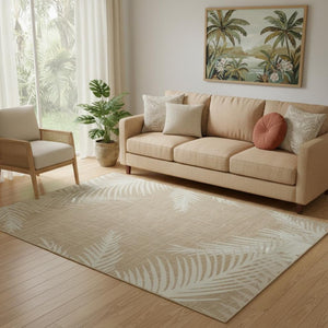 HomeRoots 7' Beige and Ivory Botanical Leaves Area Rug - Tropical Elegance for Living Spaces, Easy Care & Durable 712696
