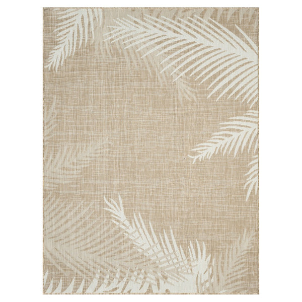 HomeRoots 7' Beige and Ivory Botanical Leaves Area Rug - Tropical Elegance for Living Spaces, Easy Care & Durable 712696
