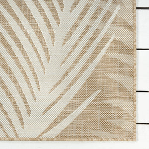 HomeRoots 7' Beige and Ivory Botanical Leaves Area Rug - Tropical Elegance for Living Spaces, Easy Care & Durable 712696