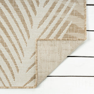 HomeRoots 7' Beige and Ivory Botanical Leaves Area Rug - Tropical Elegance for Living Spaces, Easy Care & Durable 712696