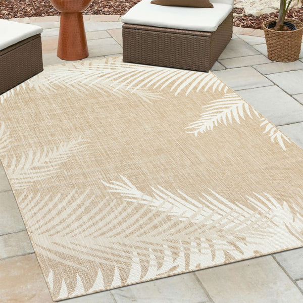 HomeRoots 7' Beige and Ivory Botanical Leaves Area Rug - Tropical Elegance for Living Spaces, Easy Care & Durable 712696