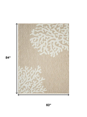 HomeRoots 7' Coastal Coral Area Rug in Beige & White - Durable, Stain-Resistant, Perfect for Busy Homes! 712698