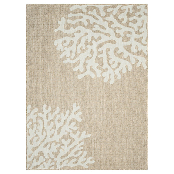 HomeRoots 7' Coastal Coral Area Rug in Beige & White - Durable, Stain-Resistant, Perfect for Busy Homes! 712698