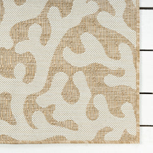 HomeRoots 7' Coastal Coral Area Rug in Beige & White - Durable, Stain-Resistant, Perfect for Busy Homes! 712698