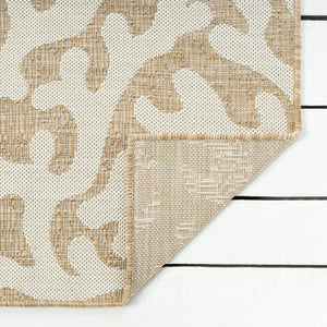 HomeRoots 7' Coastal Coral Area Rug in Beige & White - Durable, Stain-Resistant, Perfect for Busy Homes! 712698