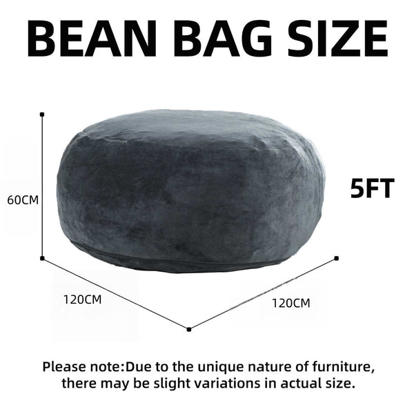 English Elm 5ft Memory Foam Bean Bag Round Lounger with Washable Flannel Cover for Dorm or Living Room Dark Grey W3737P422715
