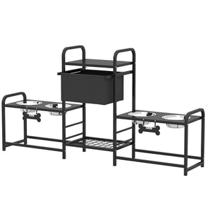 English Elm Pawhut Elevated Dual Feeding Station Steel Frame Adjustable Height with Storage Drawer W2225P485640