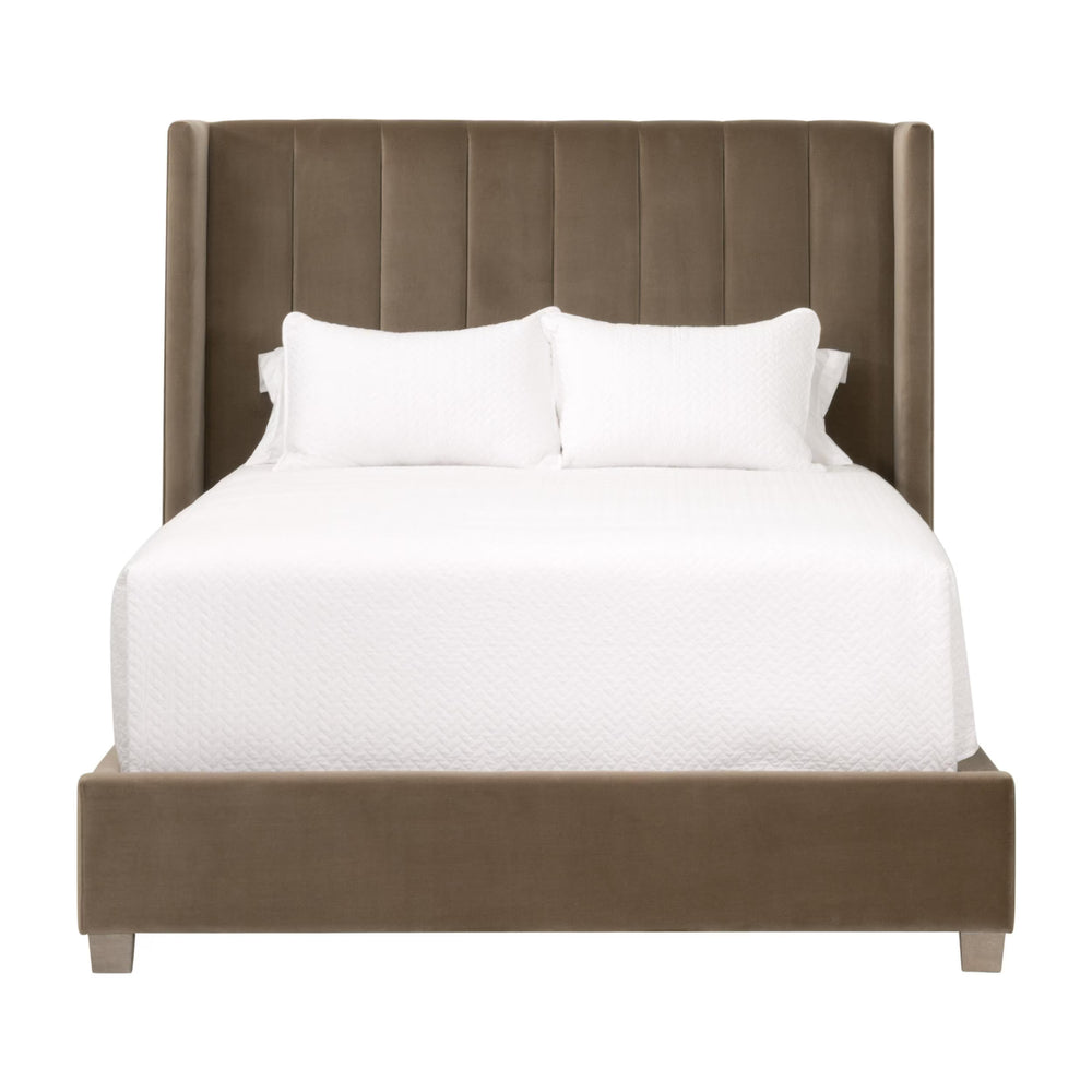 Essentials for Living Chandler Upholstered Bed Caramel Velvet Wing Headboard with Oak Legs for Bedroom Comfort Queen 7127-1.CAR/NG
