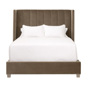 Essentials for Living Chandler Upholstered Bed Caramel Velvet Wing Headboard with Oak Legs for Bedroom Comfort Queen 7127-1.CAR/NG