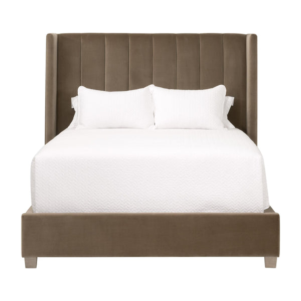 Essentials for Living Chandler Upholstered Bed Caramel Velvet Wing Headboard with Oak Legs for Bedroom Comfort Queen 7127-1.CAR/NG