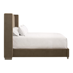 Essentials for Living Chandler Upholstered Bed Caramel Velvet Wing Headboard with Oak Legs for Bedroom Comfort Queen 7127-1.CAR/NG