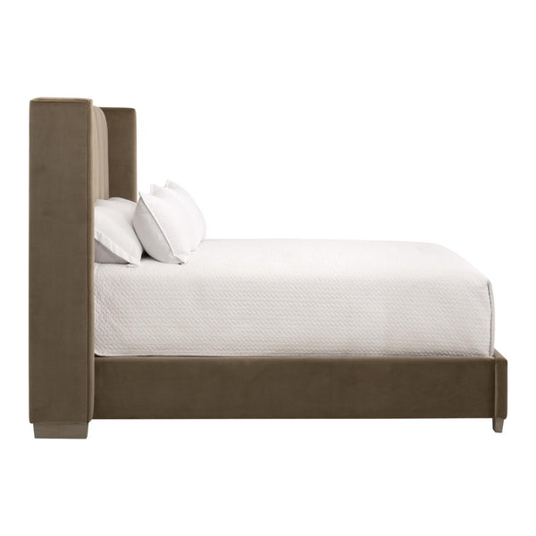 Essentials for Living Chandler Upholstered Bed Caramel Velvet Wing Headboard with Oak Legs for Bedroom Comfort Queen 7127-1.CAR/NG