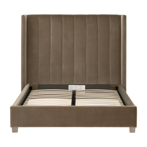 Essentials for Living Chandler Upholstered Bed Caramel Velvet Wing Headboard with Oak Legs for Bedroom Comfort Queen 7127-1.CAR/NG