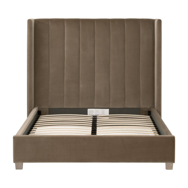 Essentials for Living Chandler Upholstered Bed Caramel Velvet Wing Headboard with Oak Legs for Bedroom Comfort Queen 7127-1.CAR/NG