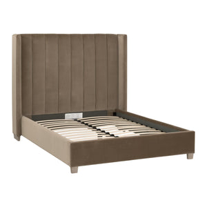 Essentials for Living Chandler Upholstered Bed Caramel Velvet Wing Headboard with Oak Legs for Bedroom Comfort Queen 7127-1.CAR/NG