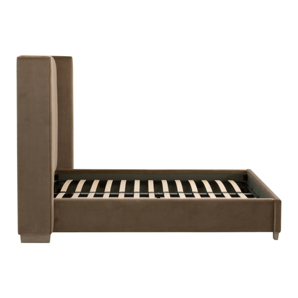 Essentials for Living Chandler Upholstered Bed Caramel Velvet Wing Headboard with Oak Legs for Bedroom Comfort Queen 7127-1.CAR/NG