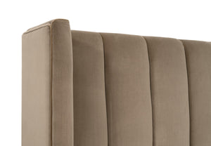 Essentials for Living Chandler Upholstered Bed Caramel Velvet Wing Headboard with Oak Legs for Bedroom Comfort Queen 7127-1.CAR/NG