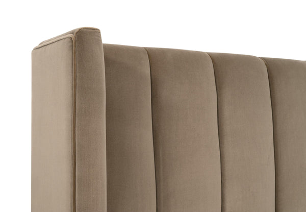 Essentials for Living Chandler Upholstered Bed Caramel Velvet Wing Headboard with Oak Legs for Bedroom Comfort Queen 7127-1.CAR/NG
