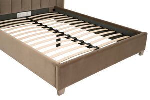 Essentials for Living Chandler Upholstered Bed Caramel Velvet Wing Headboard with Oak Legs for Bedroom Comfort Queen 7127-1.CAR/NG