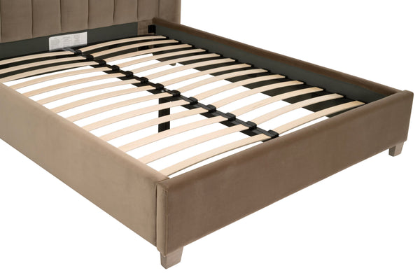 Essentials for Living Chandler Upholstered Bed Caramel Velvet Wing Headboard with Oak Legs for Bedroom Comfort Queen 7127-1.CAR/NG