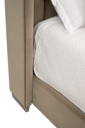 Essentials for Living Chandler Upholstered Bed Caramel Velvet Wing Headboard with Oak Legs for Bedroom Comfort Queen 7127-1.CAR/NG