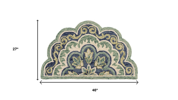 HomeRoots 5' Teal and Green Hand-Tufted Wool Medallion Round Rug - Cozy, Durable, and Stylish Home Accent 712702