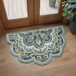 HomeRoots 5' Teal and Green Hand-Tufted Wool Medallion Round Rug - Cozy, Durable, and Stylish Home Accent 712702