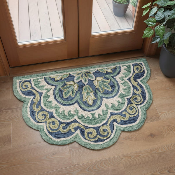 HomeRoots 5' Teal and Green Hand-Tufted Wool Medallion Round Rug - Cozy, Durable, and Stylish Home Accent 712702