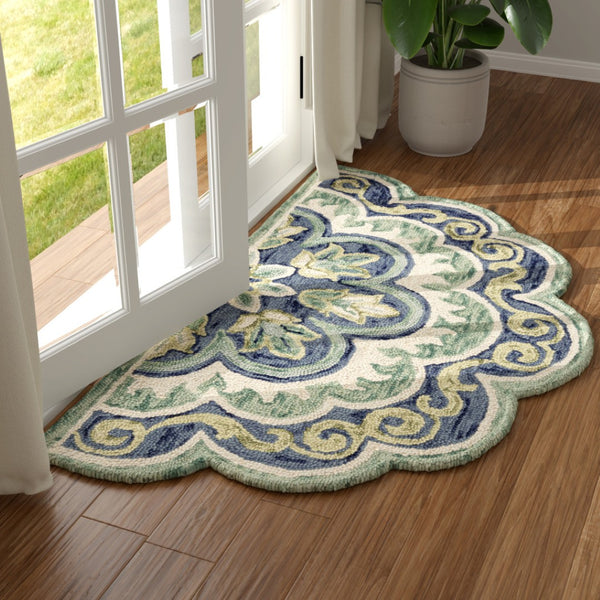 HomeRoots 5' Teal and Green Hand-Tufted Wool Medallion Round Rug - Cozy, Durable, and Stylish Home Accent 712702