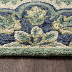 HomeRoots 5' Teal and Green Hand-Tufted Wool Medallion Round Rug - Cozy, Durable, and Stylish Home Accent 712702