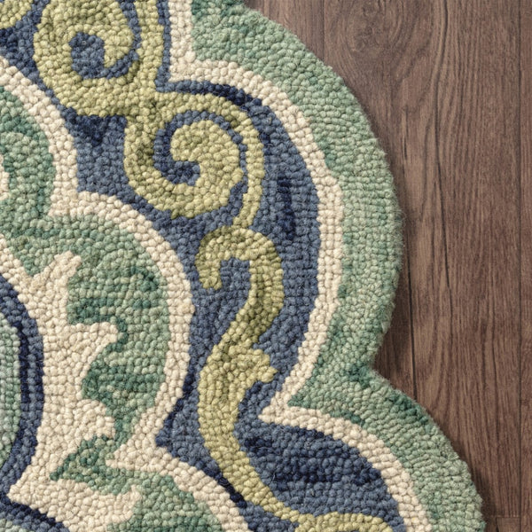 HomeRoots 5' Teal and Green Hand-Tufted Wool Medallion Round Rug - Cozy, Durable, and Stylish Home Accent 712702