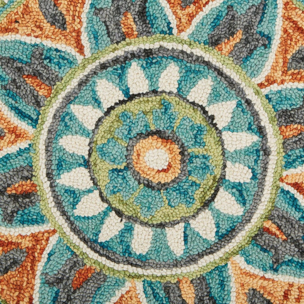HomeRoots 5' Hand-Tufted Round Wool Rug in Blue & Black Medallion Design – Artisan Quality for Cozy Homes 712704