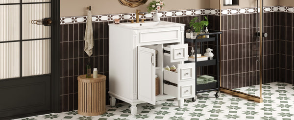 English Elm 24" Bathroom Vanity With Elegant Ceramic Sink, Stylish Storage, And Timeless French Design For Small Spaces N710P318989K