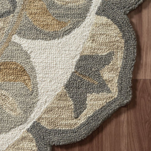 HomeRoots 6' Silver and Ivory Floral Hand-Tufted Wool Round Rug – Cozy Artisanal Charm for Your Home Décor 712708