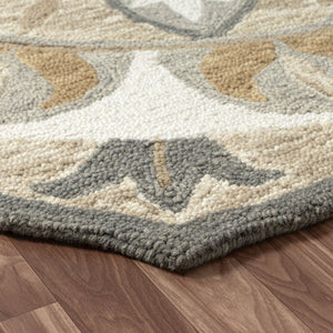 HomeRoots 6' Silver and Ivory Floral Hand-Tufted Wool Round Rug – Cozy Artisanal Charm for Your Home Décor 712708