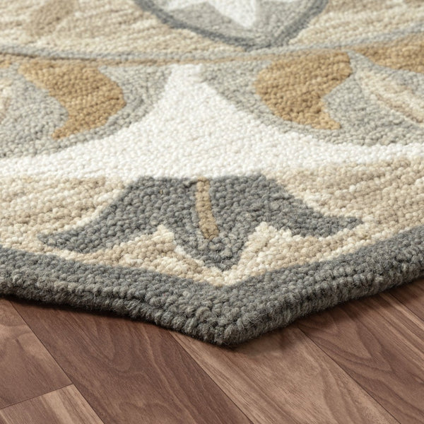 HomeRoots 6' Silver and Ivory Floral Hand-Tufted Wool Round Rug – Cozy Artisanal Charm for Your Home Décor 712708