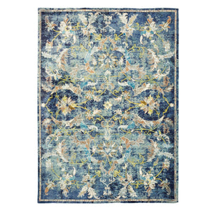 HomeRoots 6' Navy Blue and Beige Distressed Floral Area Rug – Durable, Vintage Charm for High-Traffic Spaces 712711