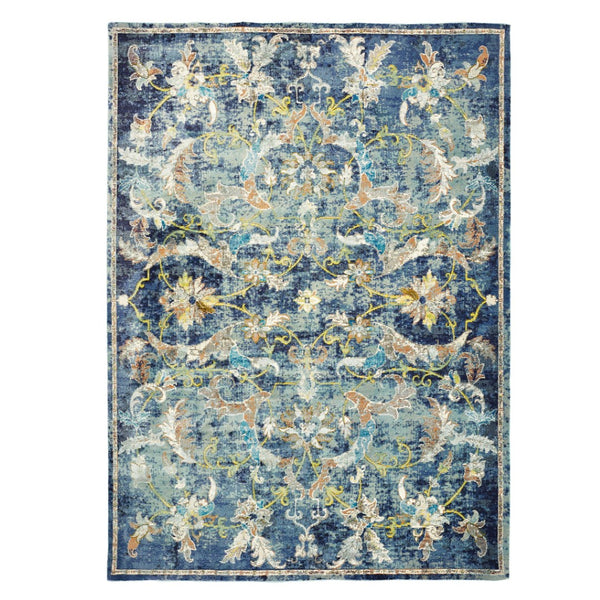HomeRoots 6' Navy Blue and Beige Distressed Floral Area Rug – Durable, Vintage Charm for High-Traffic Spaces 712711