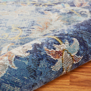 HomeRoots 6' Navy Blue and Beige Distressed Floral Area Rug – Durable, Vintage Charm for High-Traffic Spaces 712711